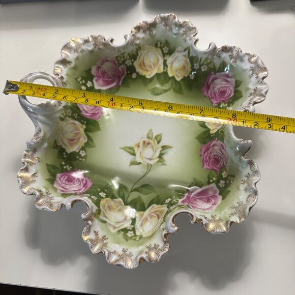 Vintage R C Monbijou Porcelain ruffled edge bowl gold trim hand painted Bavaria - Picture 5 of 6